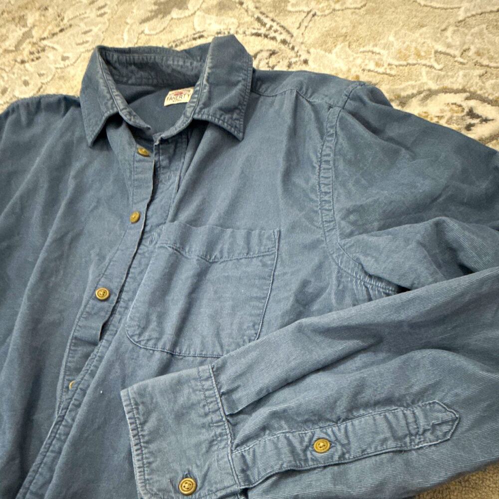 Faherty Men's L Blue Corduroy Cotton Long Sleeve Point Collar Button-Up Pockets